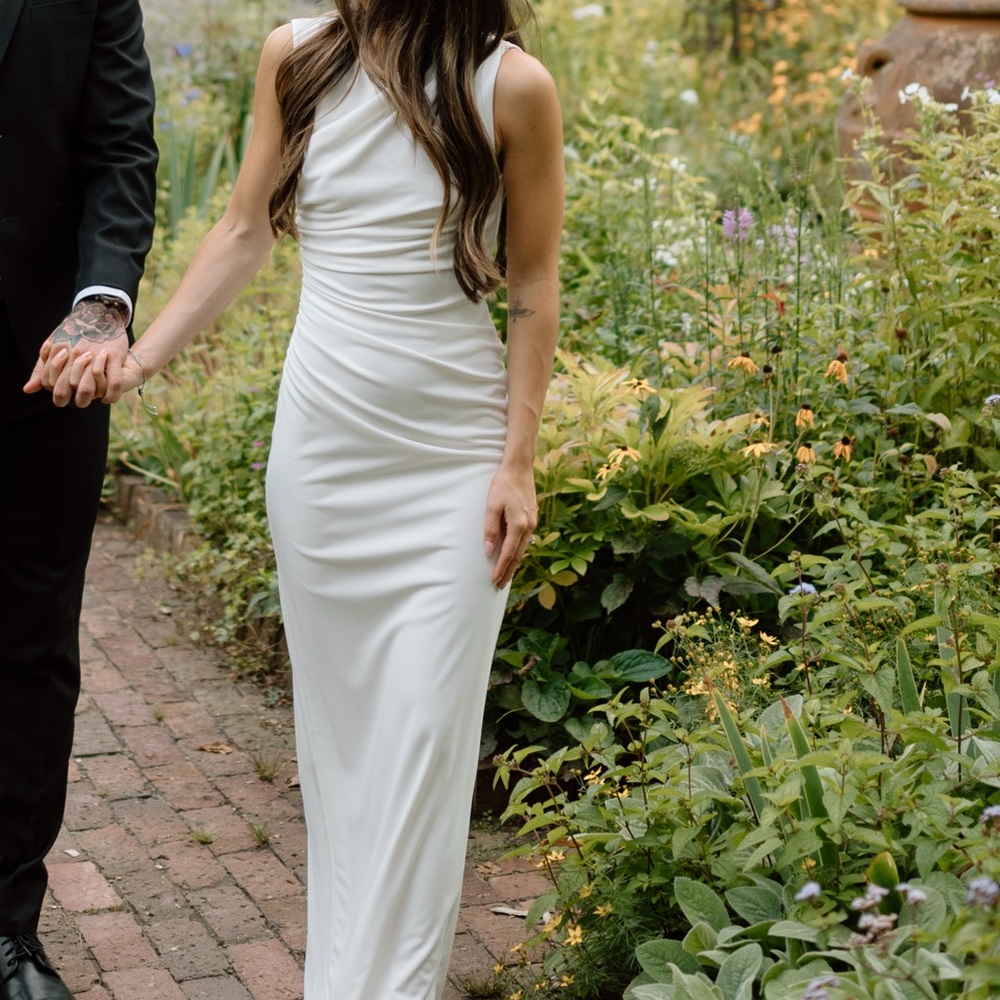 Zara Asymmetrical Elegant White Sleeveless Gown